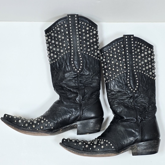 Old Gringo Leigh Anne Studded Leather Western Boots Vesuvio Black Size 9 - Picture 11 of 15